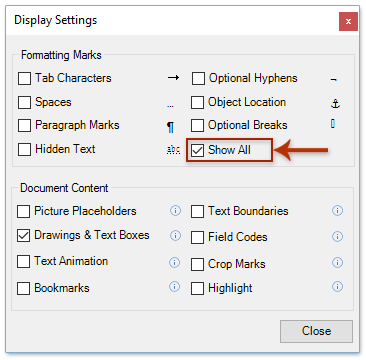 how to find section breaks in word
